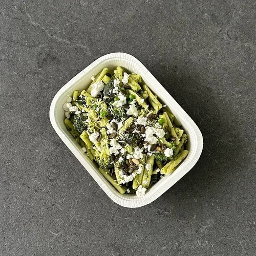 READY IN 5 - Pesto Pasta with Veges, Feta & Pumpkin Seeds